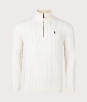 Cashmere Blend Quarter Zip Cable Knit Jumper