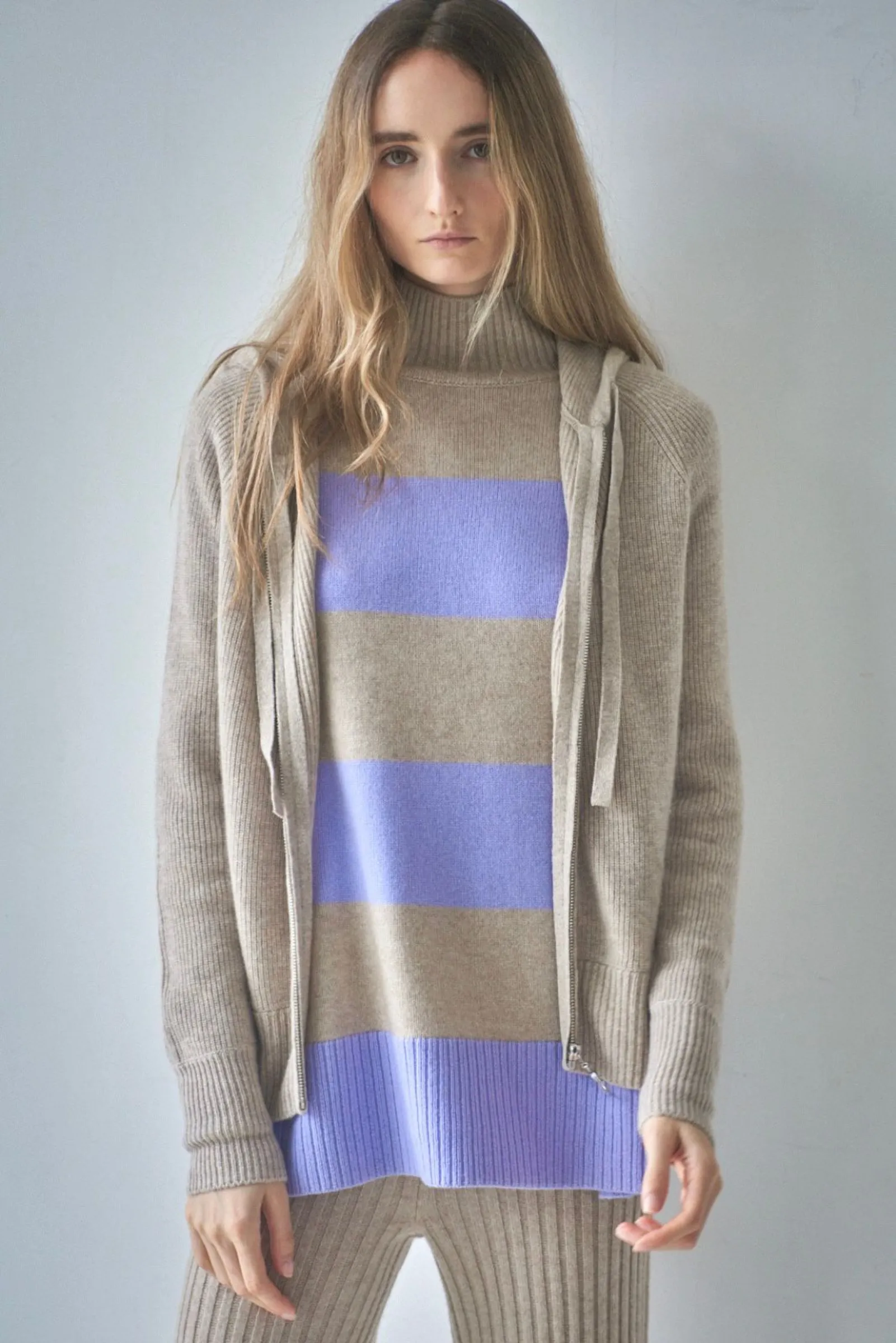 Cashmere Blend Striped Jumper N.06  - Champagne/Iris