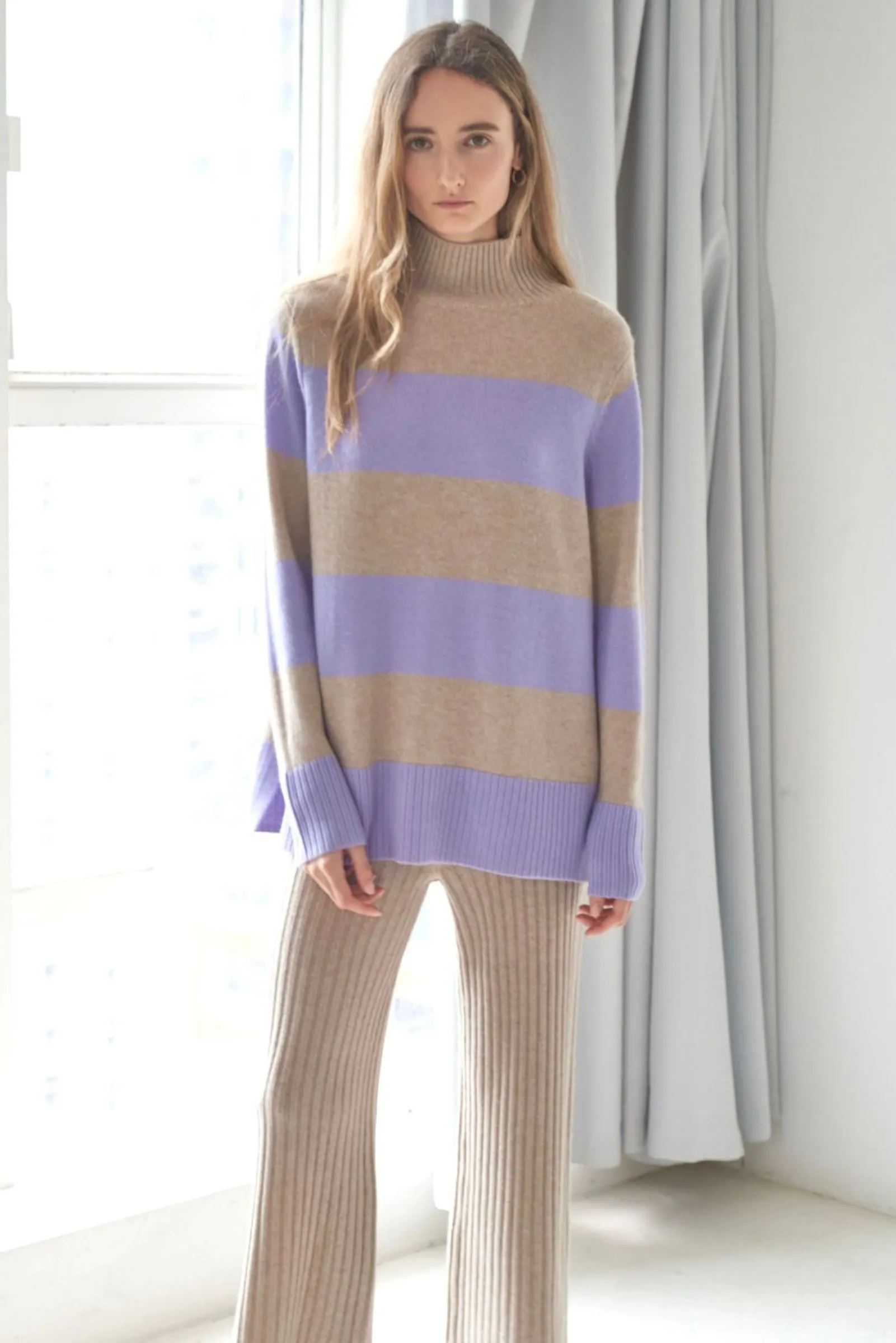 Cashmere Blend Striped Jumper N.06  - Champagne/Iris