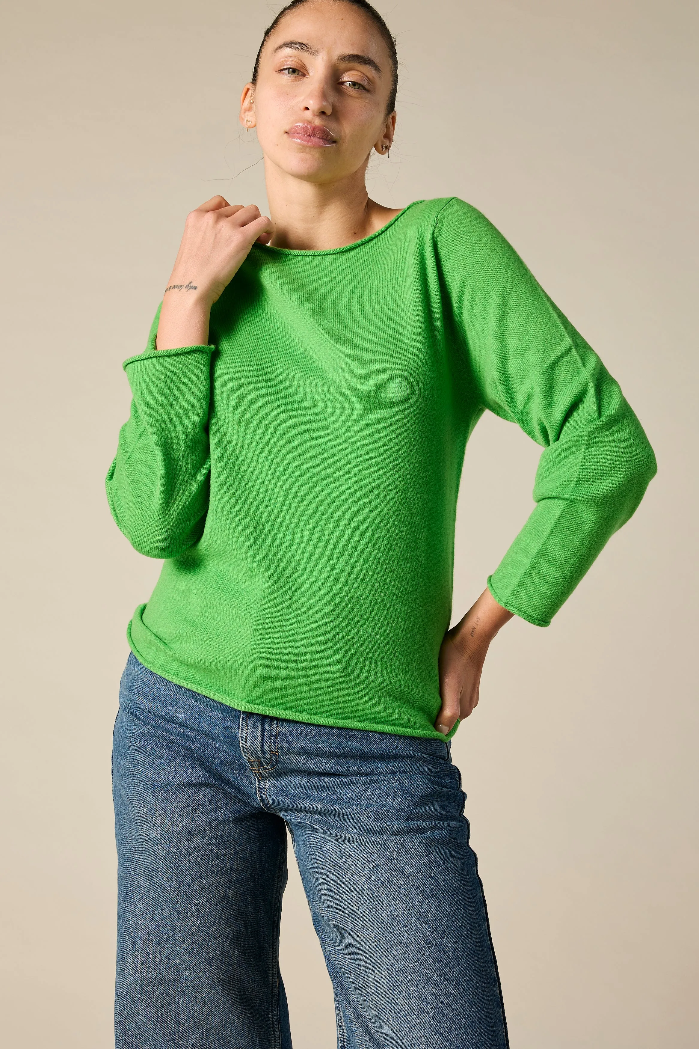 Cashmere Sail Away Bateau in Bright Green