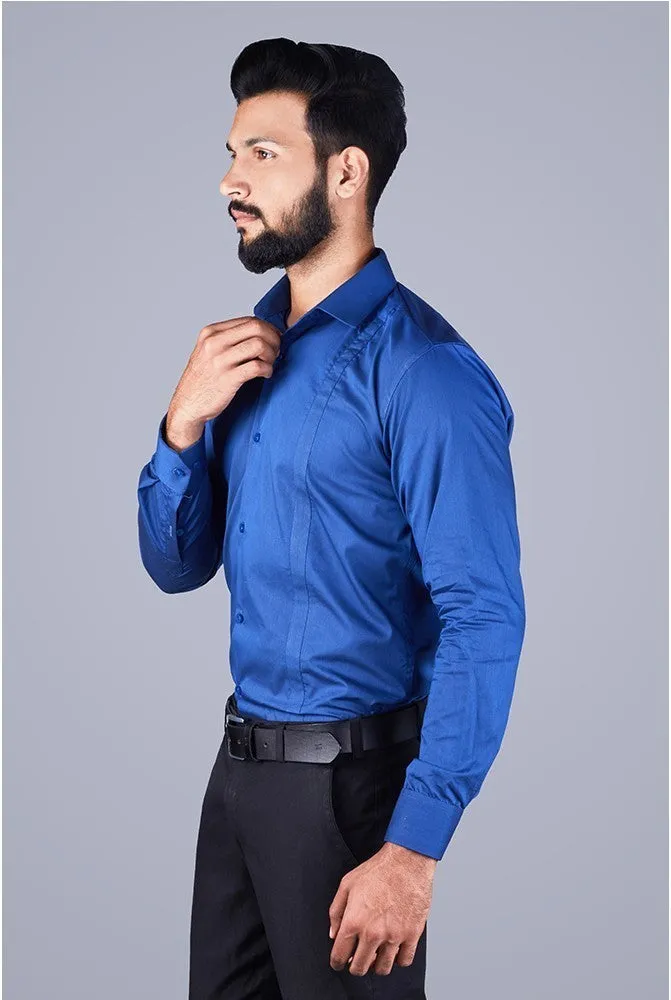 Casual Shirts for Men - Royal Blue Pinstripe Self Design Shirt