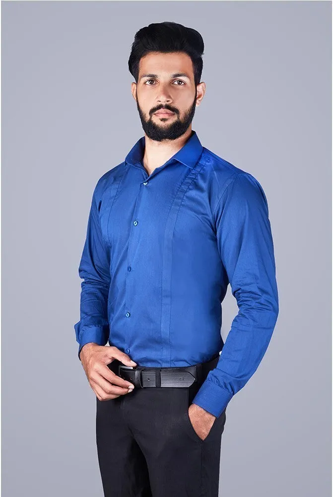 Casual Shirts for Men - Royal Blue Pinstripe Self Design Shirt