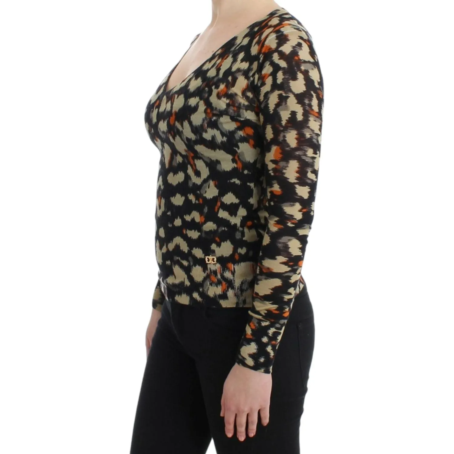 Cavalli Elegant Multicolor V-Neck Wool Jumper