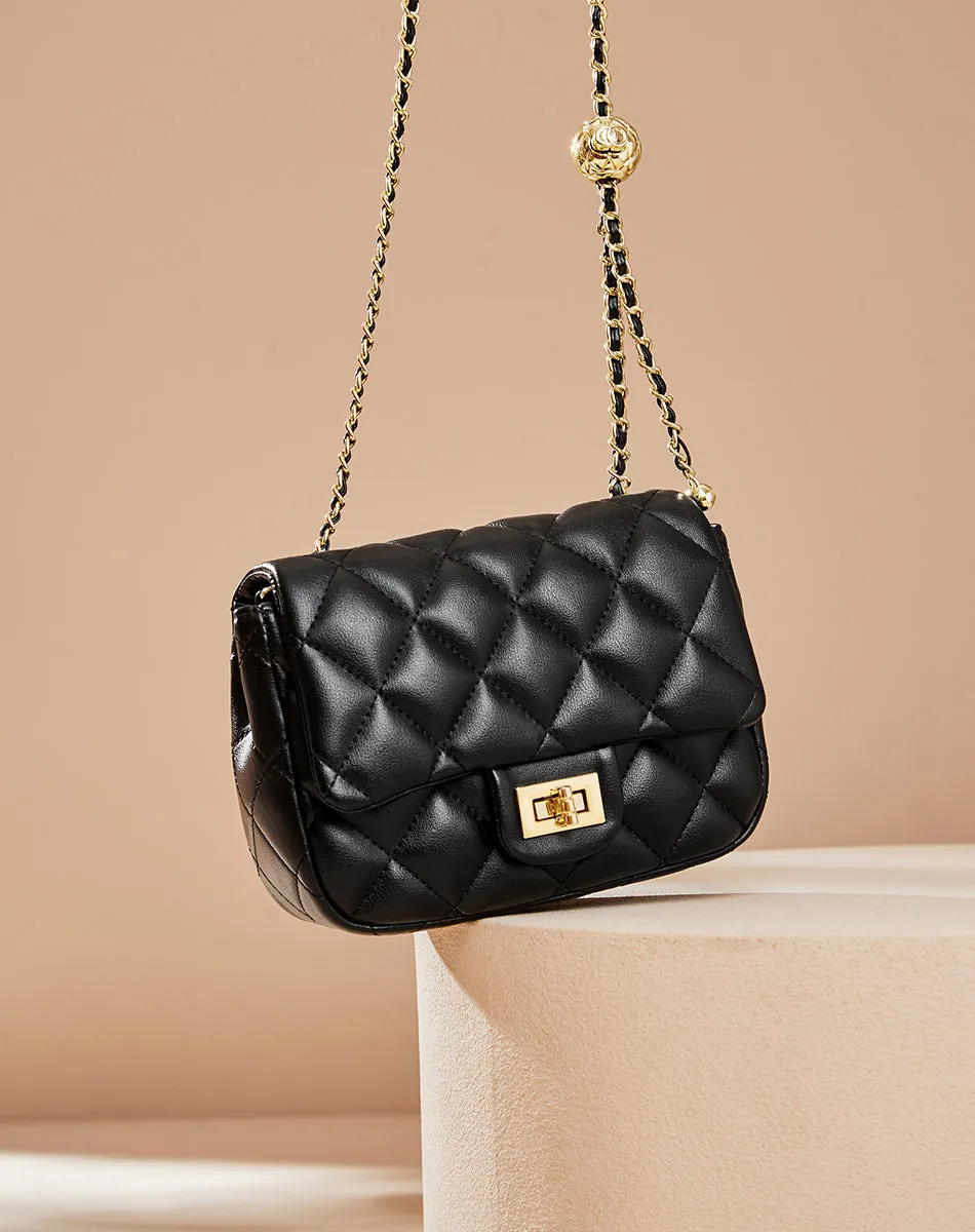 Chic Black Diamond Quilted Chain Leather Bag