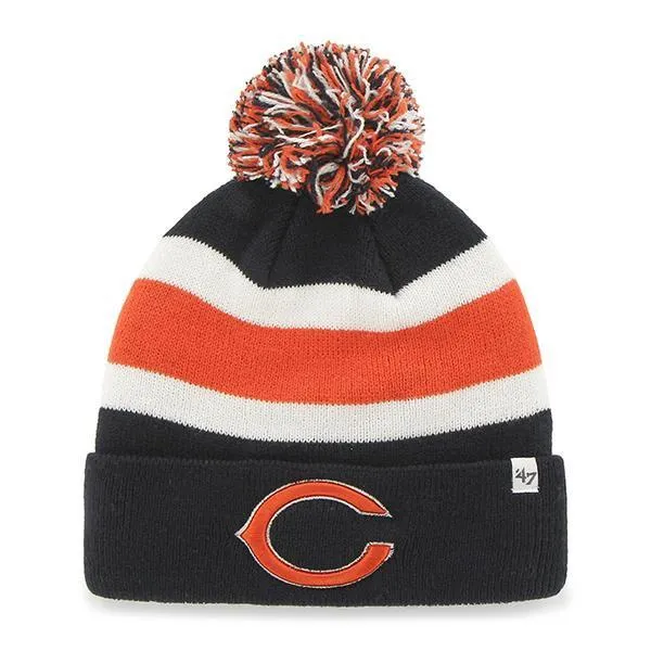 Chicago Bears 47 Brand Tri-Tone Breakaway Knit Cuffed Beanie Poofball Hat Cap