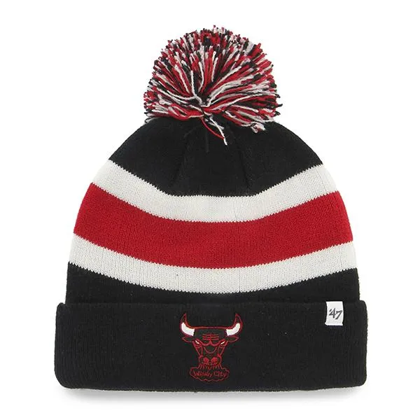 Chicago Bulls 47 Brand Tri-Tone Breakaway Retro 1984 Cuffed Poof Beanie Hat Cap