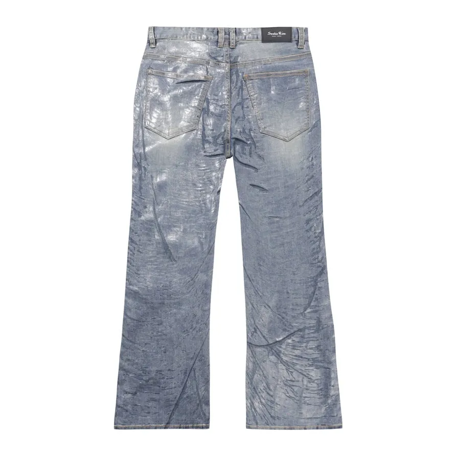 Clear Foil Denim Pants - Clear Foil Blue