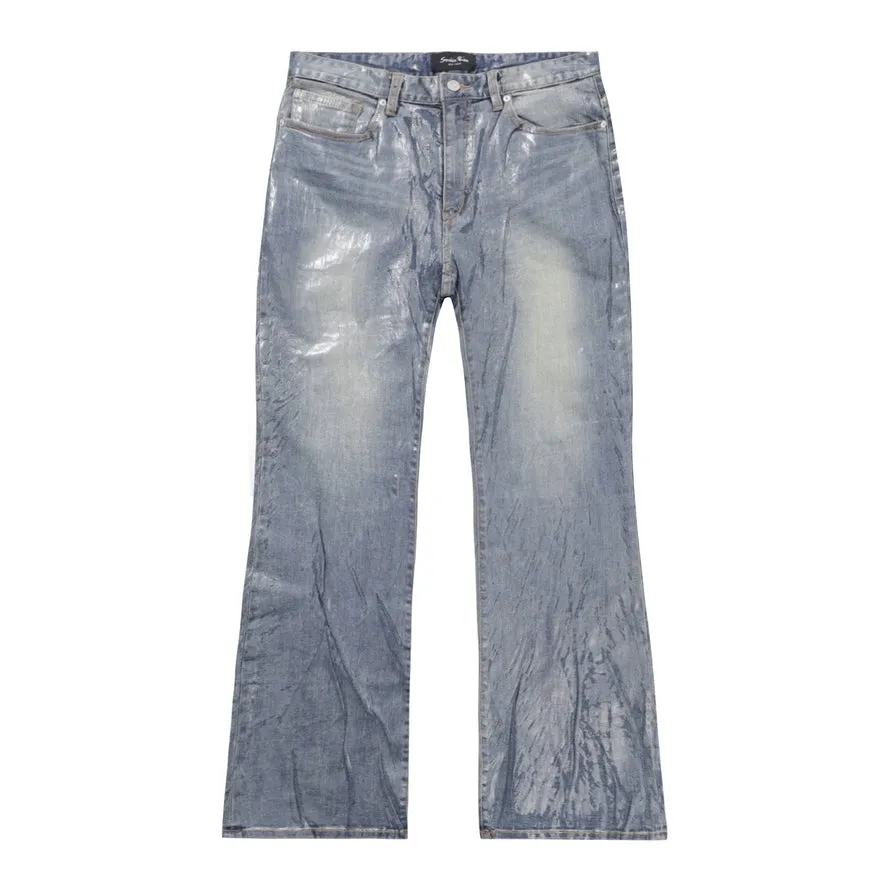 Clear Foil Denim Pants - Clear Foil Blue