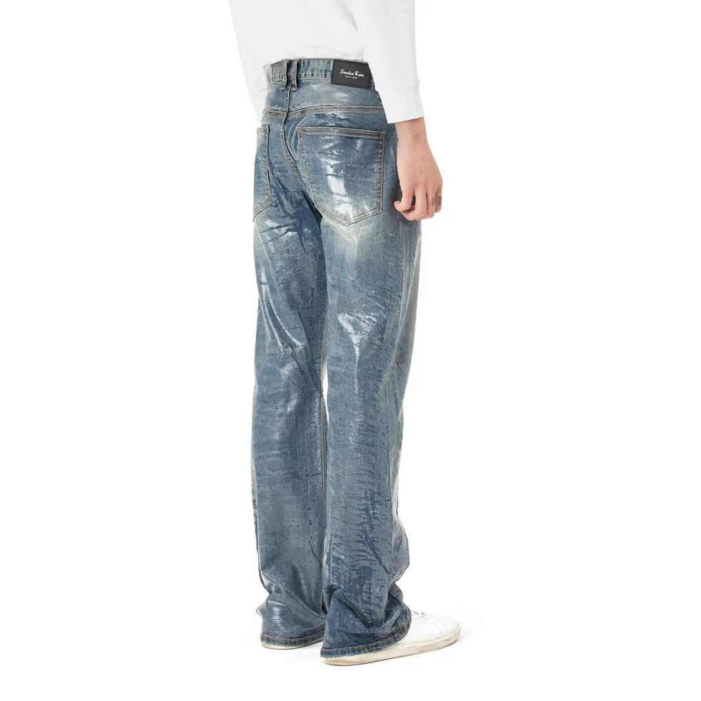 Clear Foil Denim Pants - Clear Foil Blue