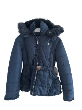 CLEARANCE SALE - Girls Navy Blue Padded Coat with Faux Fur Trimmed Hood 6yr