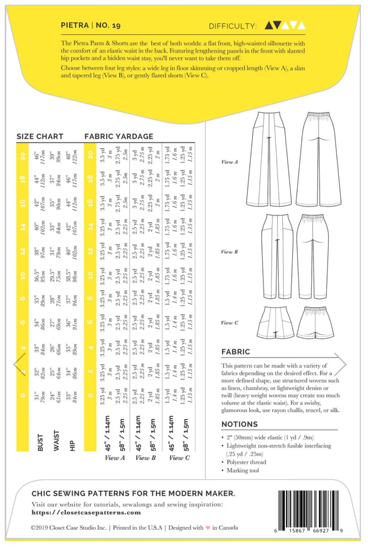 Closet Core Patterns, Pietra Pants and Shorts Pattern