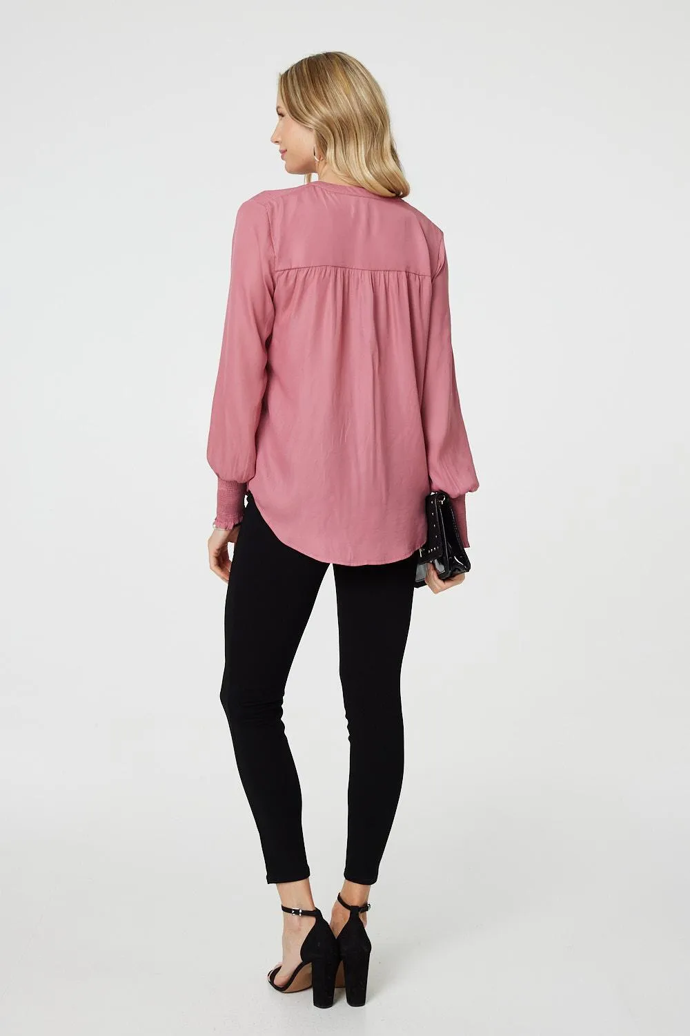 Collarless Button Up Long Sleeve Shirt