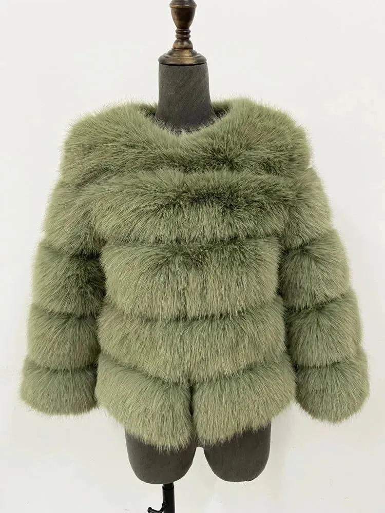 Coloured Winter Fluffy Faux Fur Coat