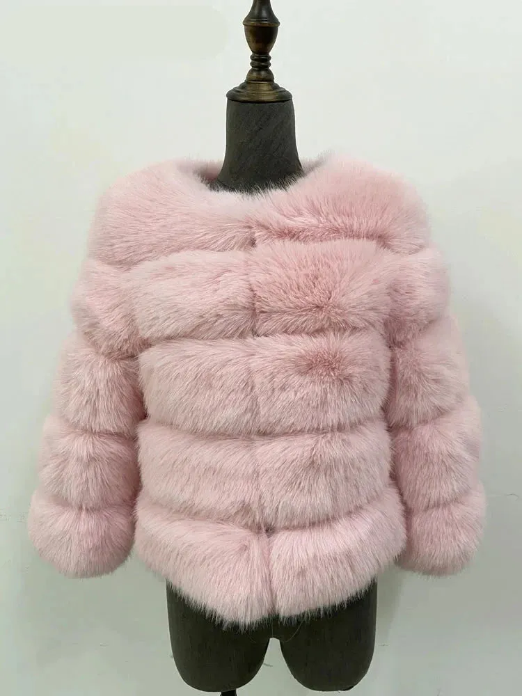 Coloured Winter Fluffy Faux Fur Coat