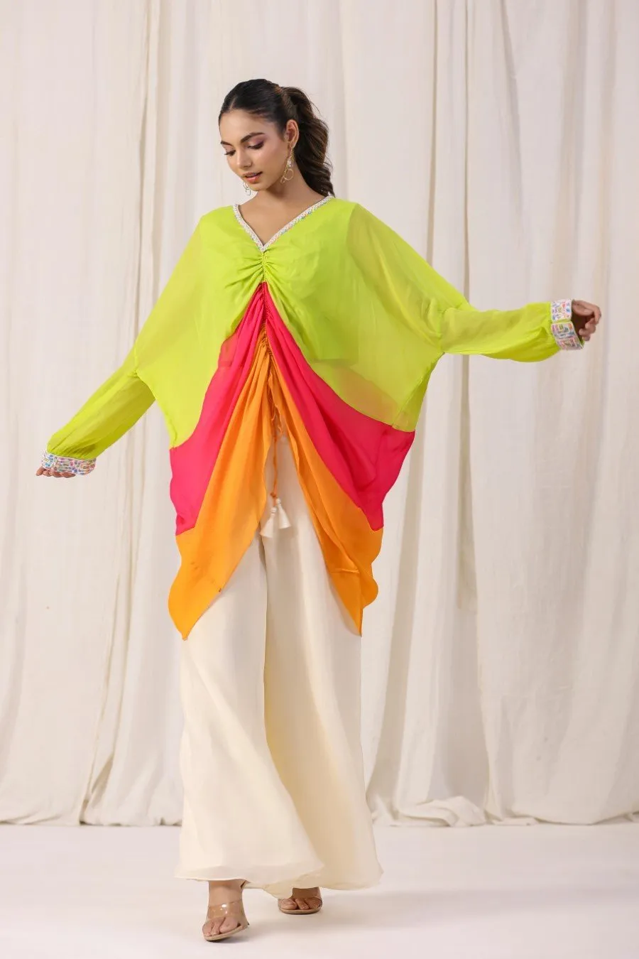 Colourful Georgette Silk Embellished Tunic with Palazzo