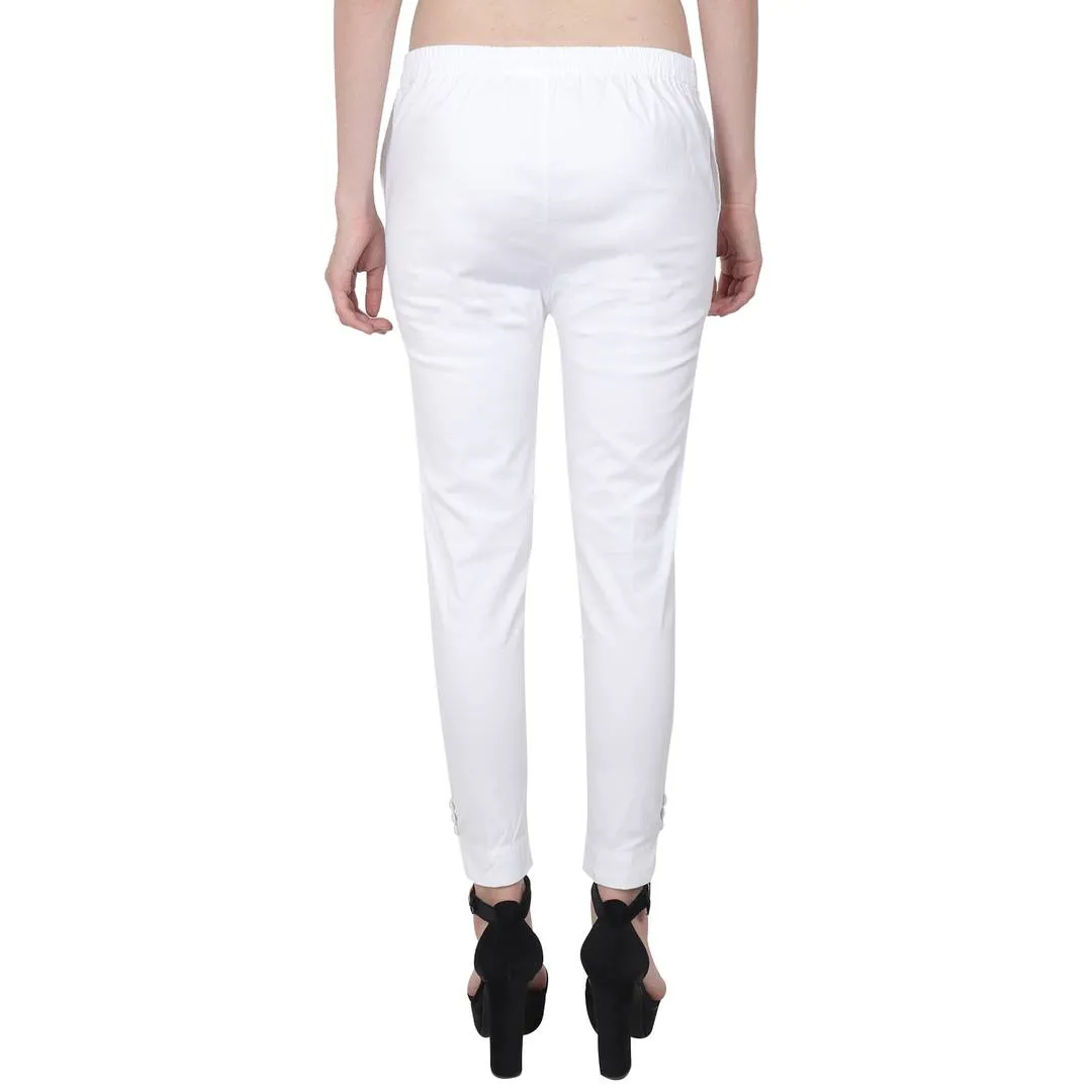 Cotton Lycra White Solid Pant