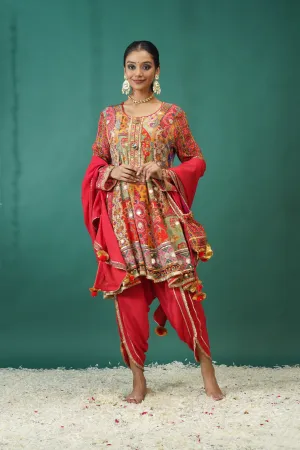 Crimson Red Embellished Crepe Silk Dhoti Set