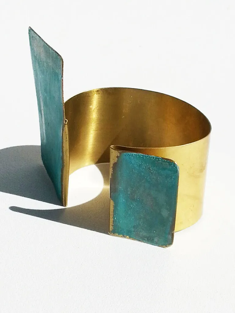 Cuff Bracelet Patina on Gold Plated Brass