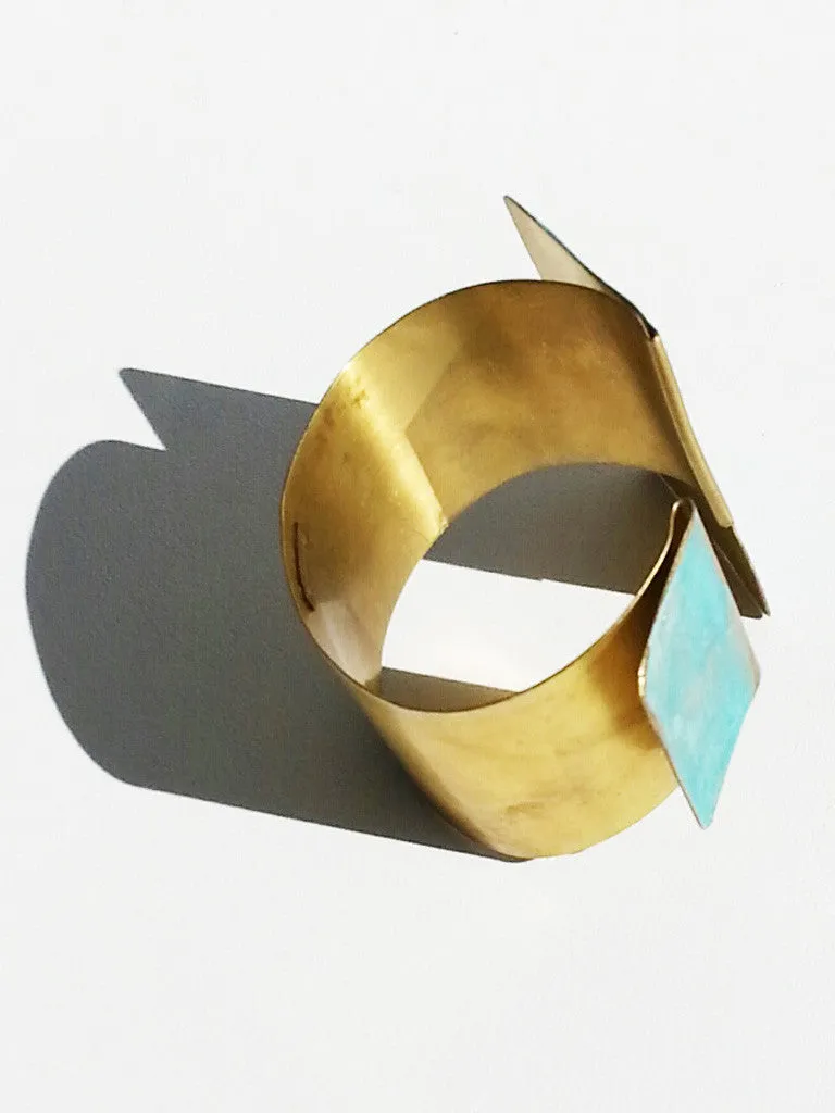 Cuff Bracelet Patina on Gold Plated Brass