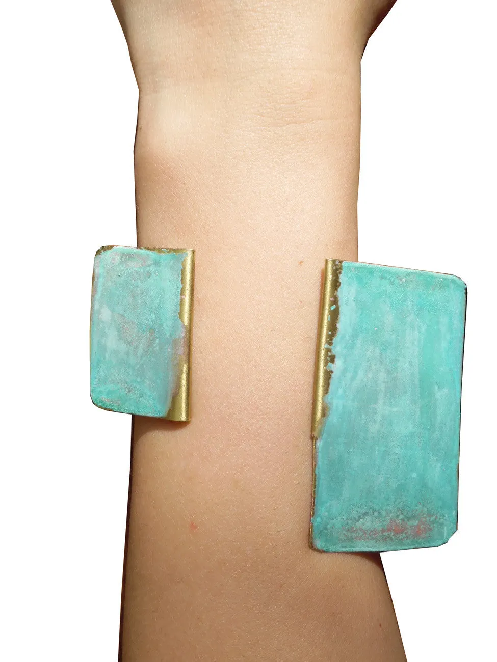 Cuff Bracelet Patina on Gold Plated Brass