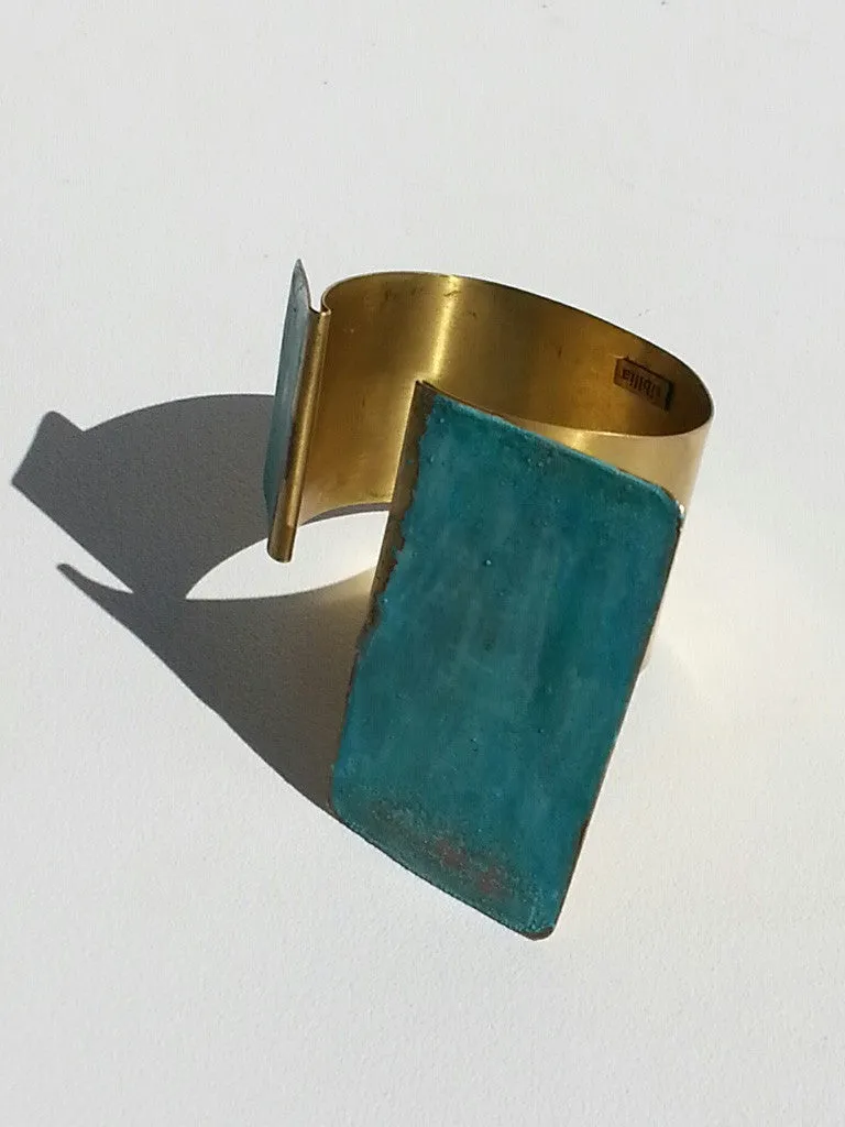 Cuff Bracelet Patina on Gold Plated Brass