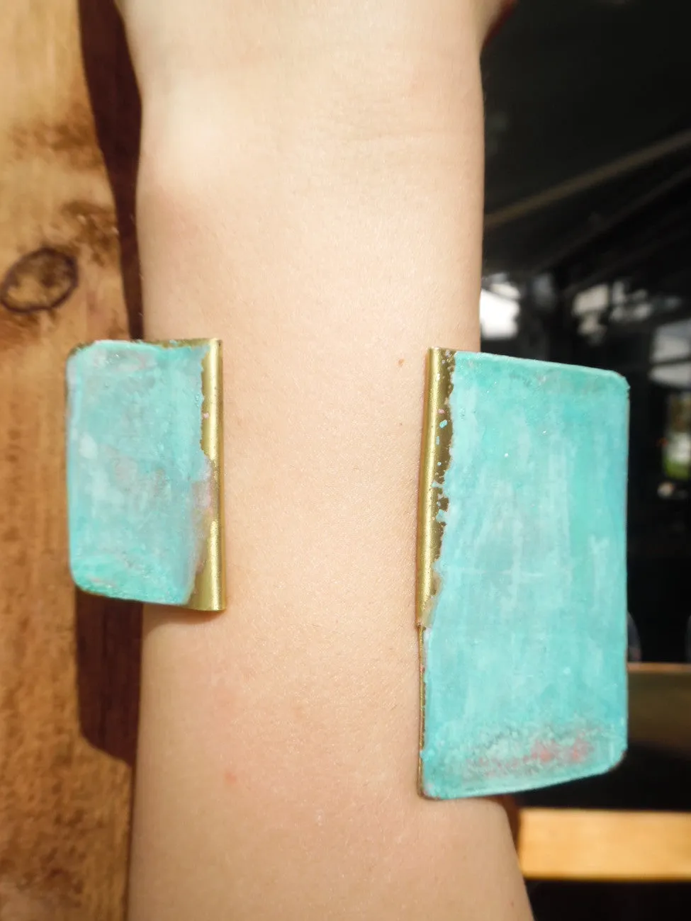 Cuff Bracelet Patina on Gold Plated Brass