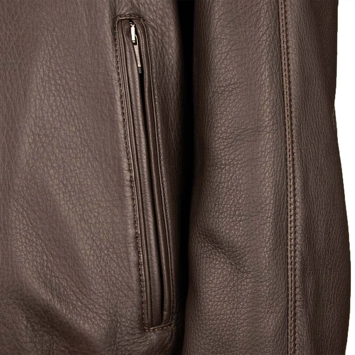 Dark Brown Bomber Style Deerskin Leather Jacket