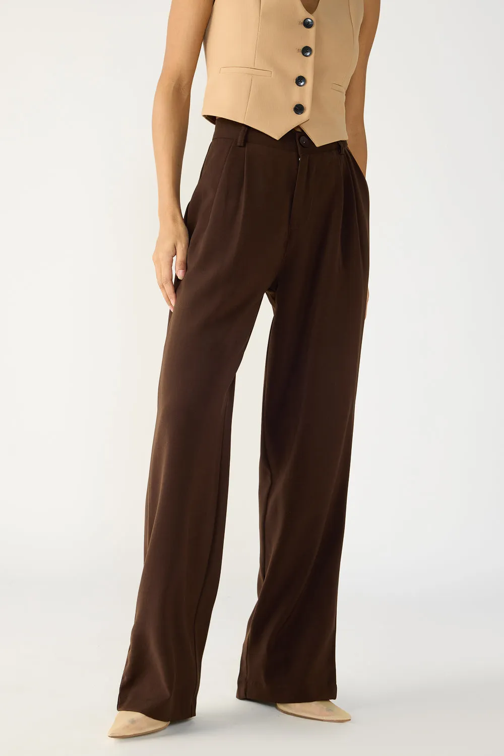 Dark Brown Double Pleated Korean Pants