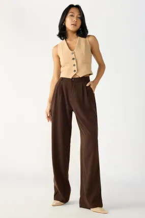 Dark Brown Double Pleated Korean Pants