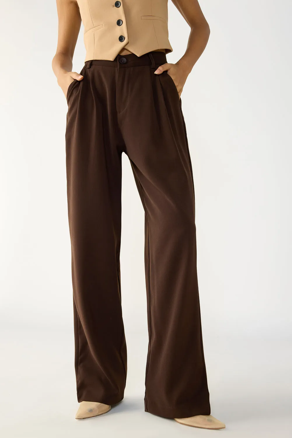 Dark Brown Double Pleated Korean Pants