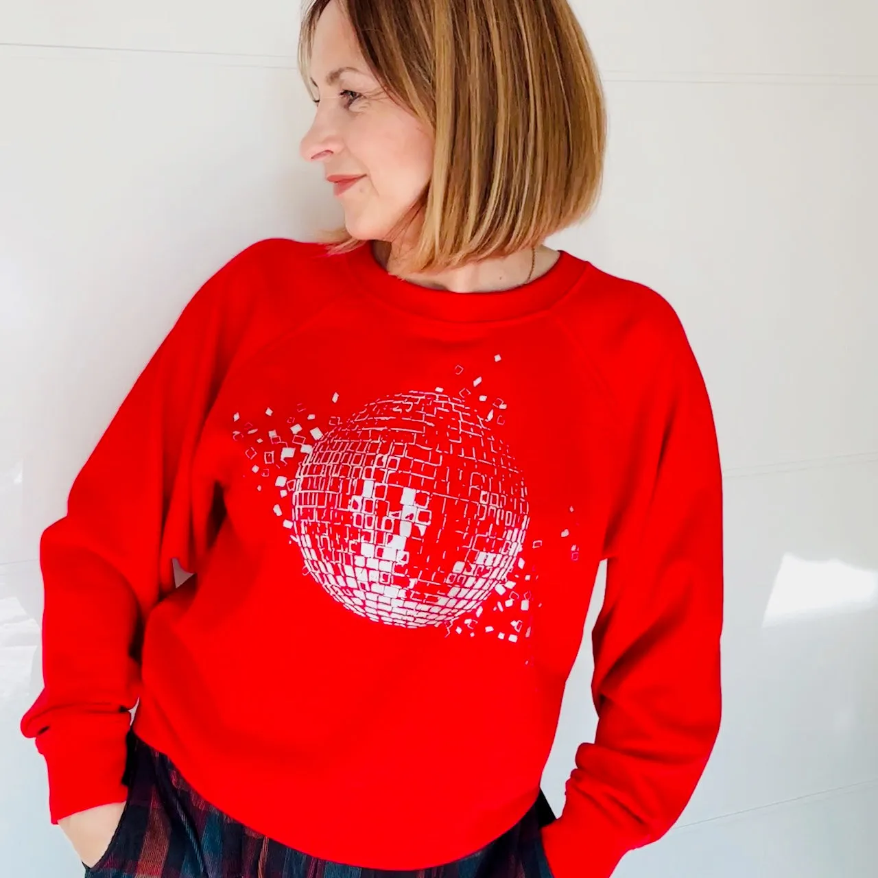 Disco Down Sweatshirt Red & Silver