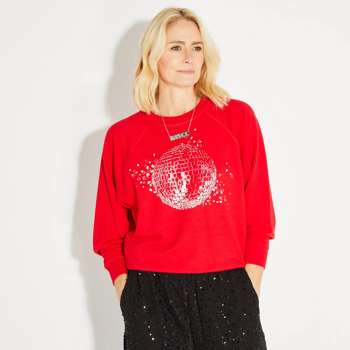 Disco Down Sweatshirt Red & Silver