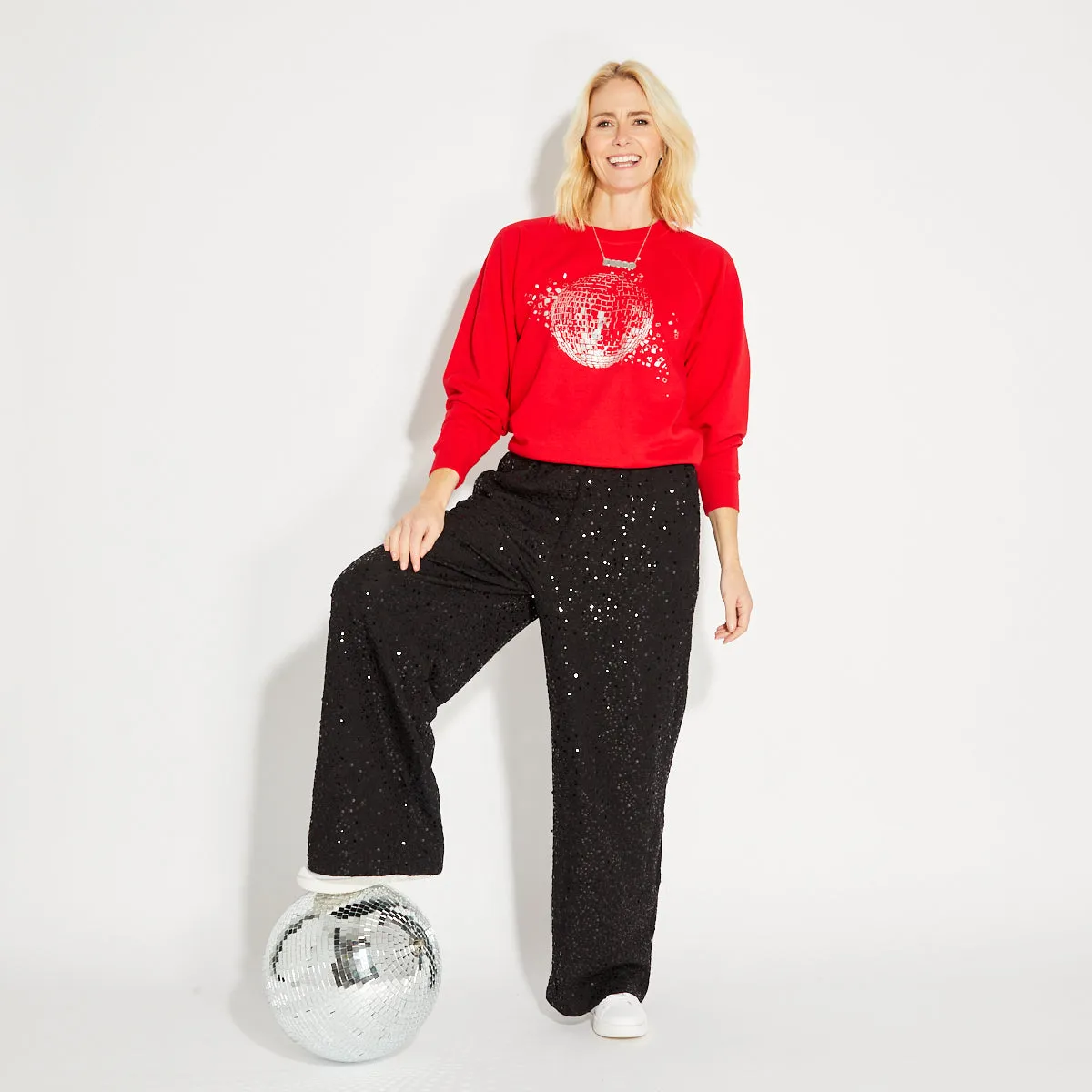 Disco Down Sweatshirt Red & Silver