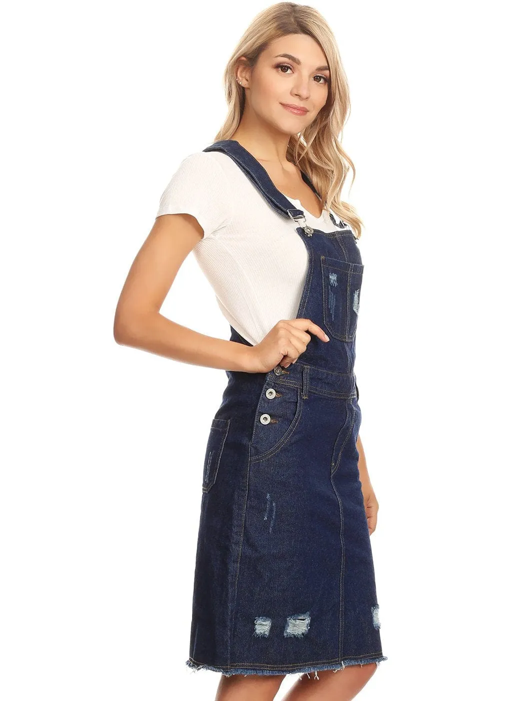 Distressed Denim Overall Midi Dress