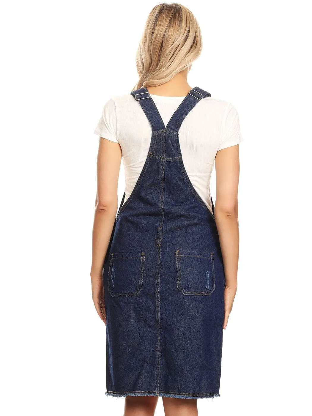 Distressed Denim Overall Midi Dress