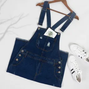 Distressed Denim Overall Midi Dress