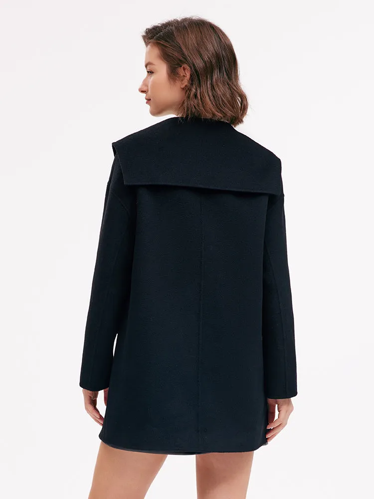 Double-Breasted Wool Women Coat With Heart-Shaped Bag