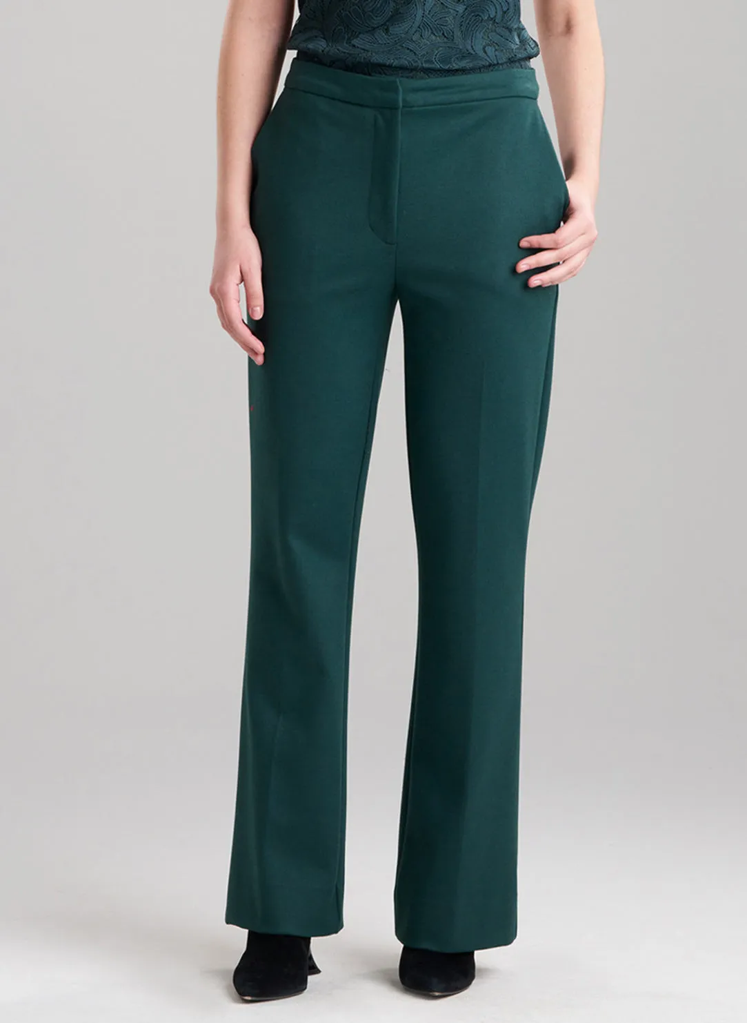 Double Jersey Bottle Green Zip Front Trouser