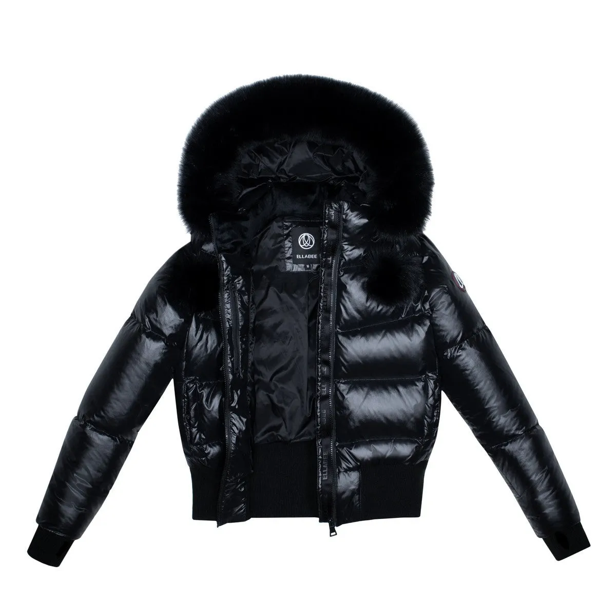 Ellabee Black With Black Racoon Fur Pom Pom Sylvia Coat