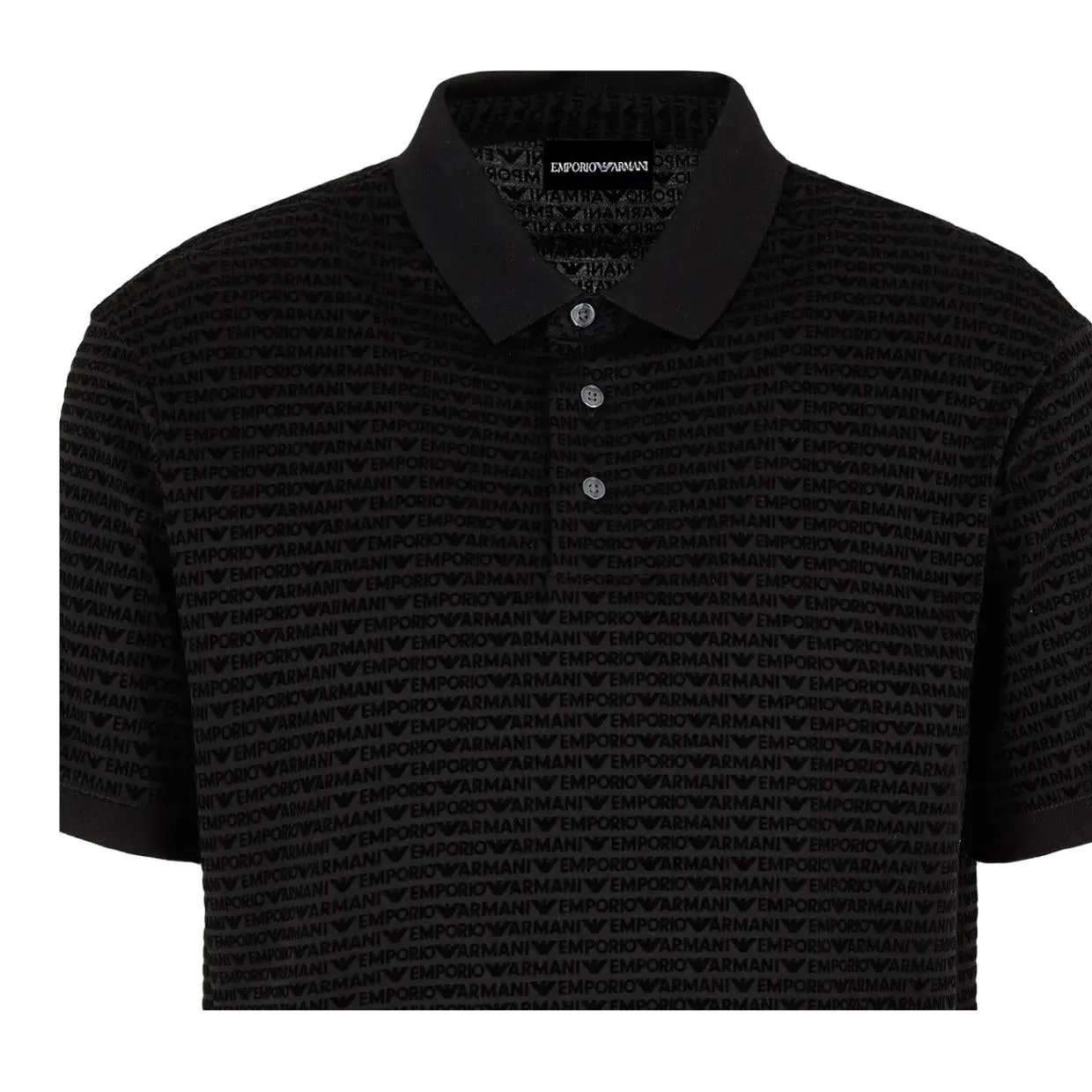 Emporio Armani Flocked Lettering All-Over Black Polo Shirt