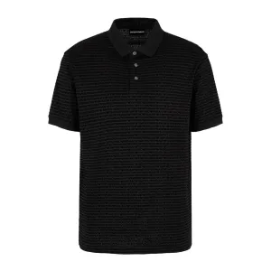 Emporio Armani Flocked Lettering All-Over Black Polo Shirt