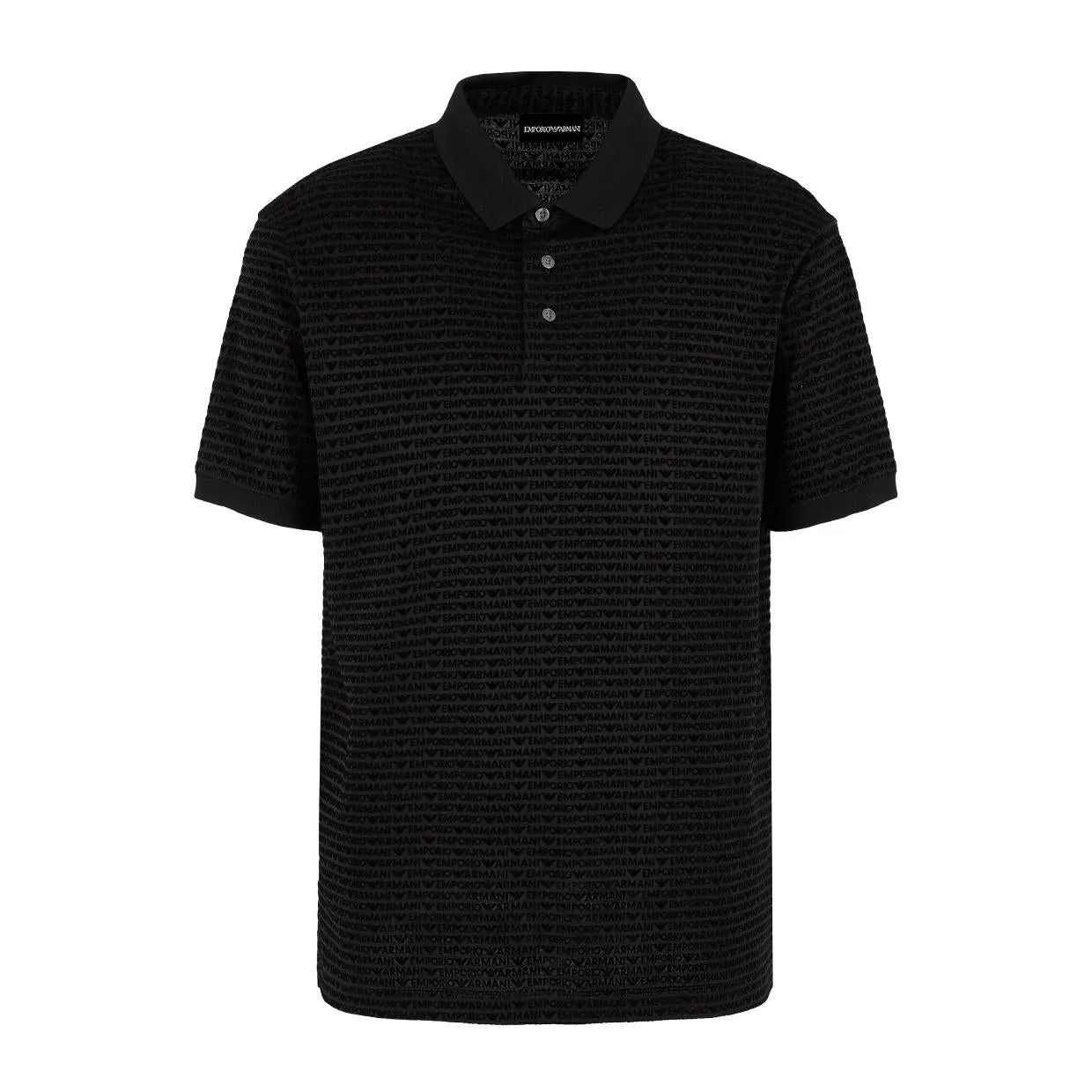 Emporio Armani Flocked Lettering All-Over Black Polo Shirt