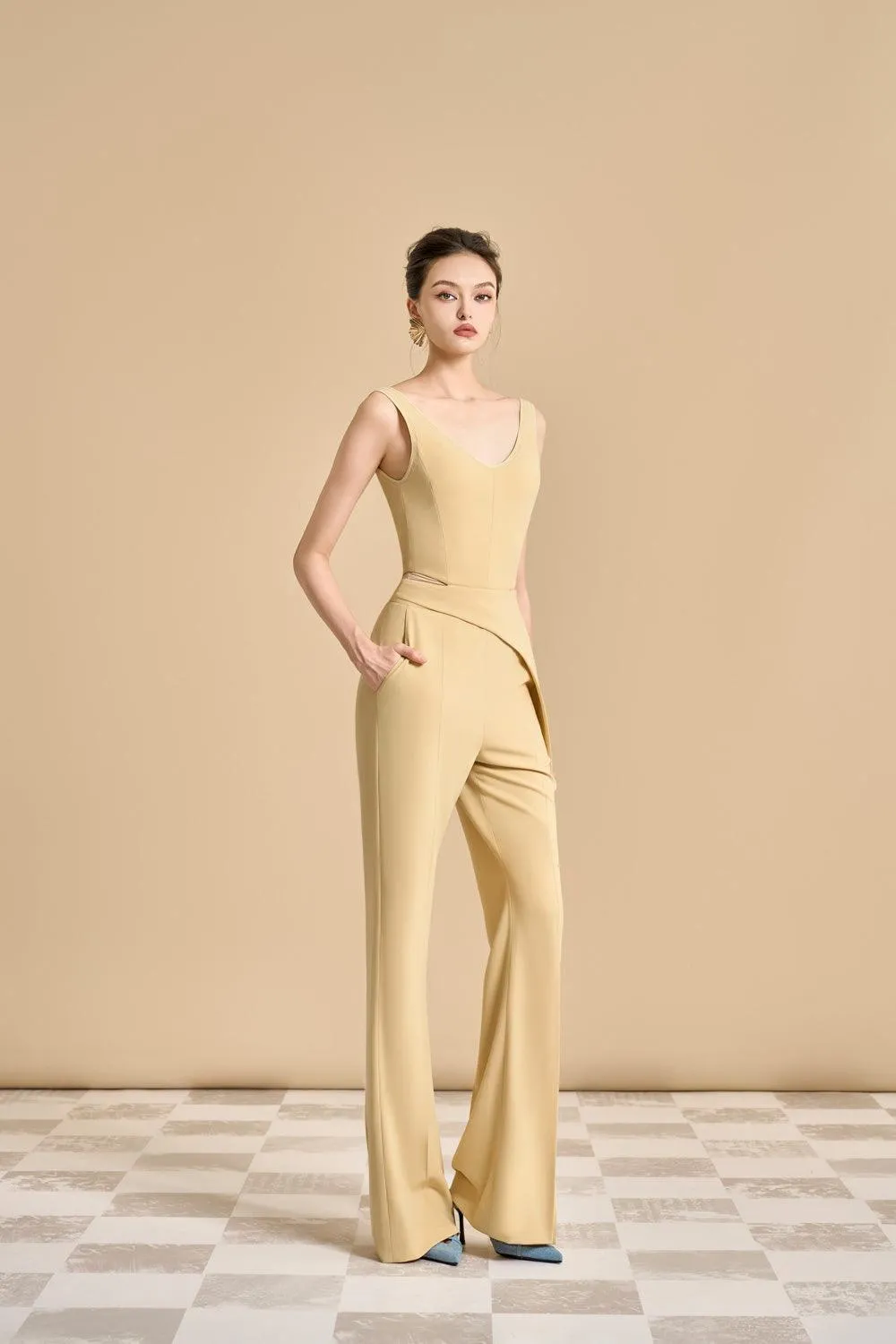 Esteban Flared Extended Flap Polyester Floor Length Pants