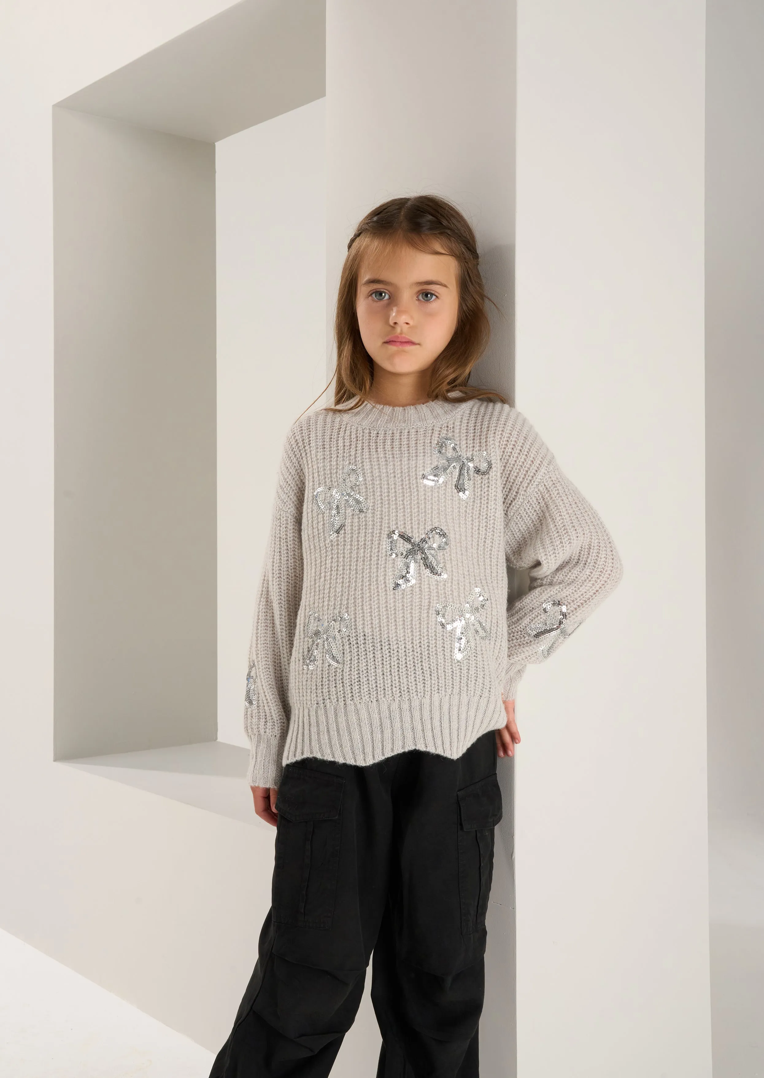 Esther Silver Sequin Bow Jumper