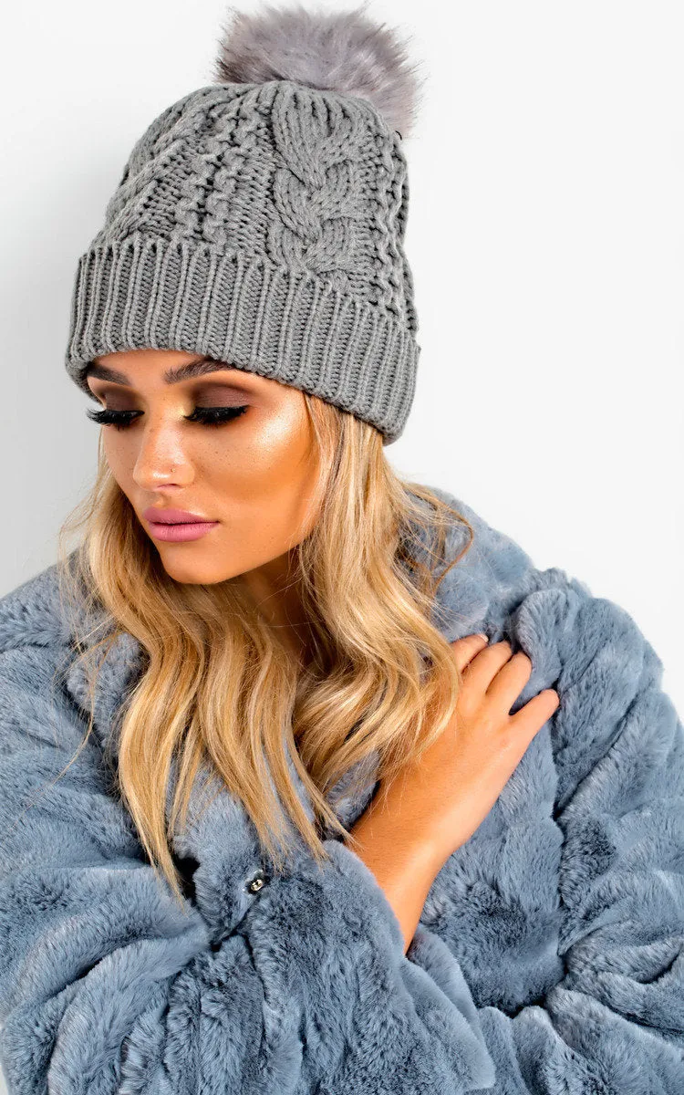 Faux Fur Lined Pom Pom Hat