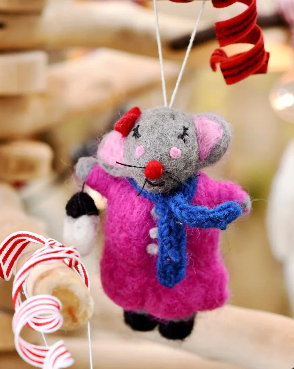 Felt Grey Mouse Ornament - Tara Treasures