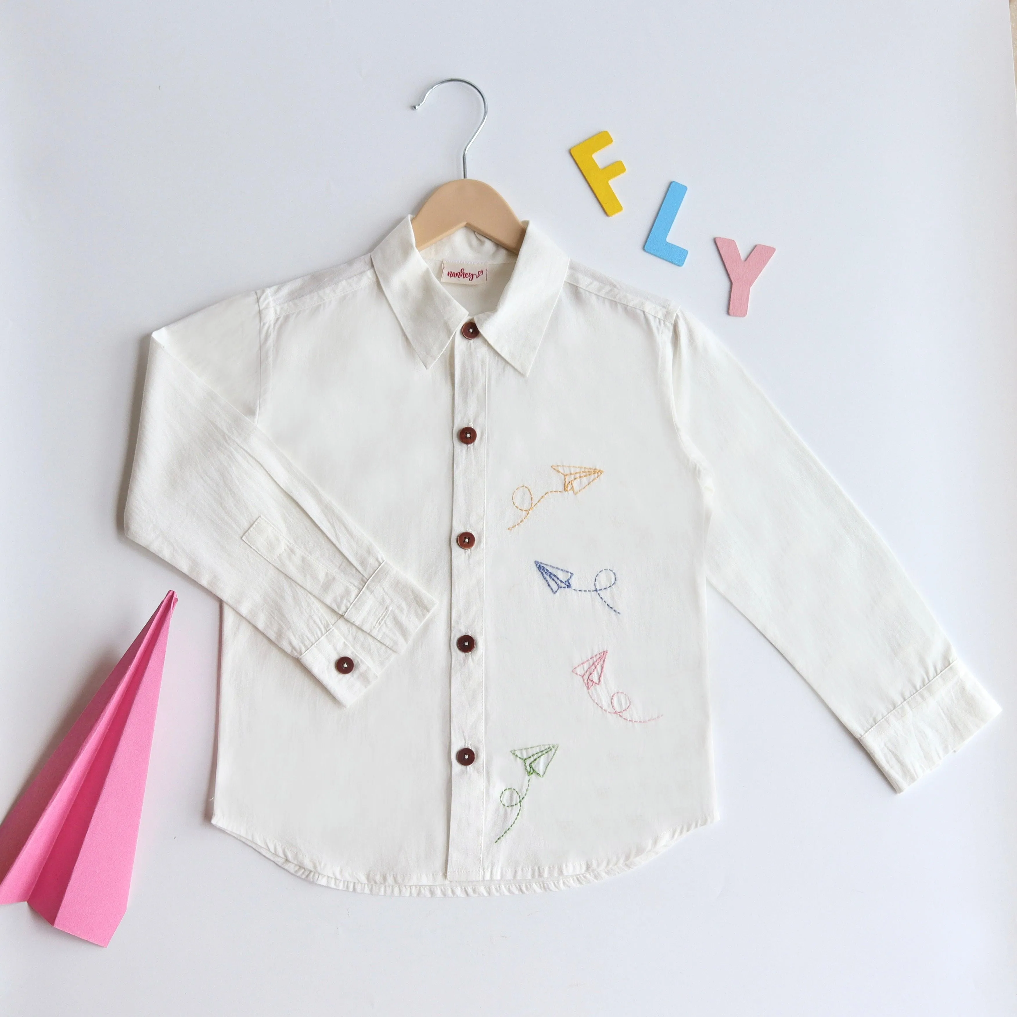 Fly High Embroidered Formal Shirt - White