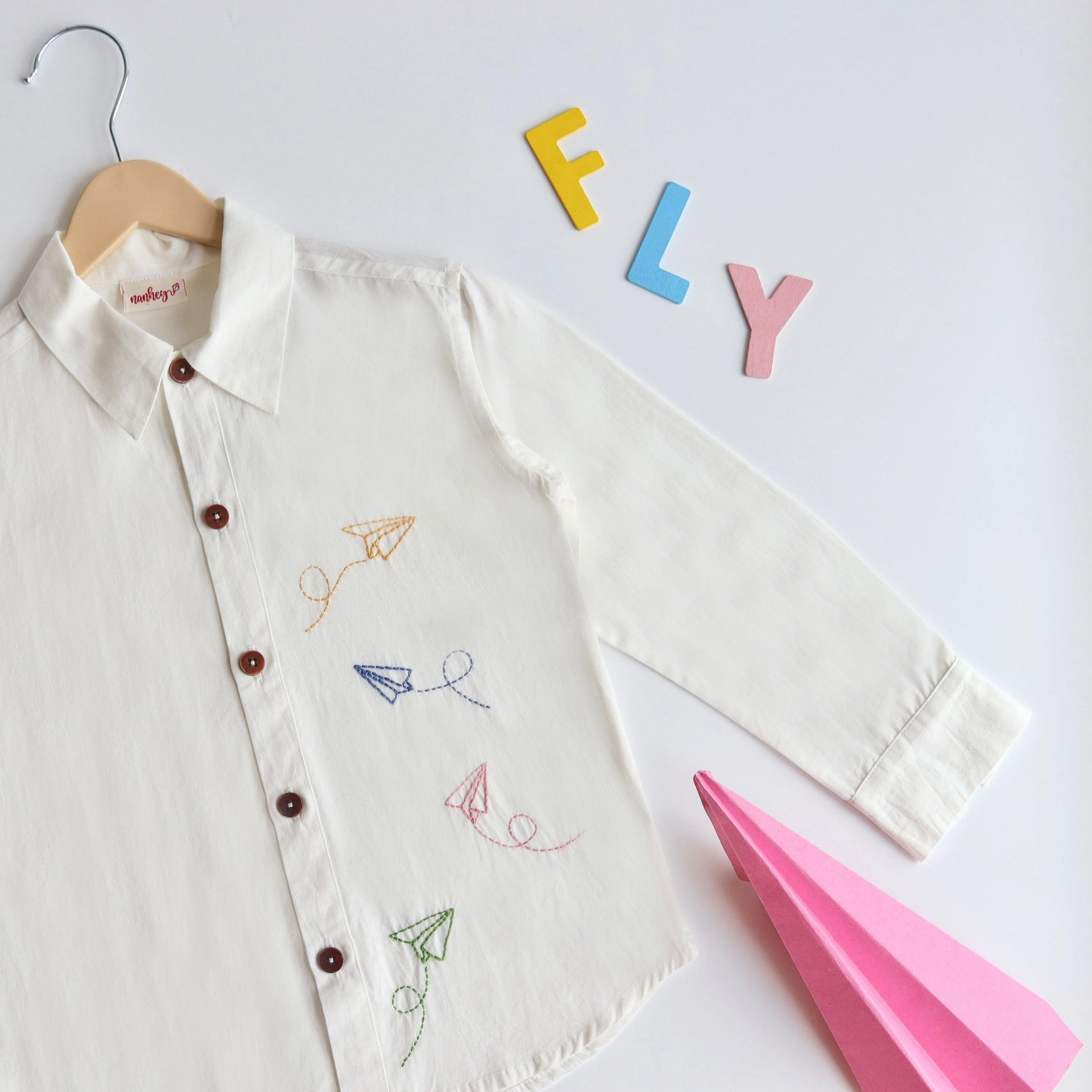 Fly High Embroidered Formal Shirt - White