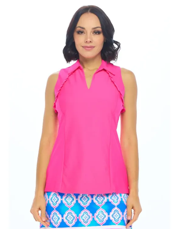 Genesis Sleeveless Polo Top - Hot Pink