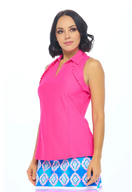 Genesis Sleeveless Polo Top - Hot Pink